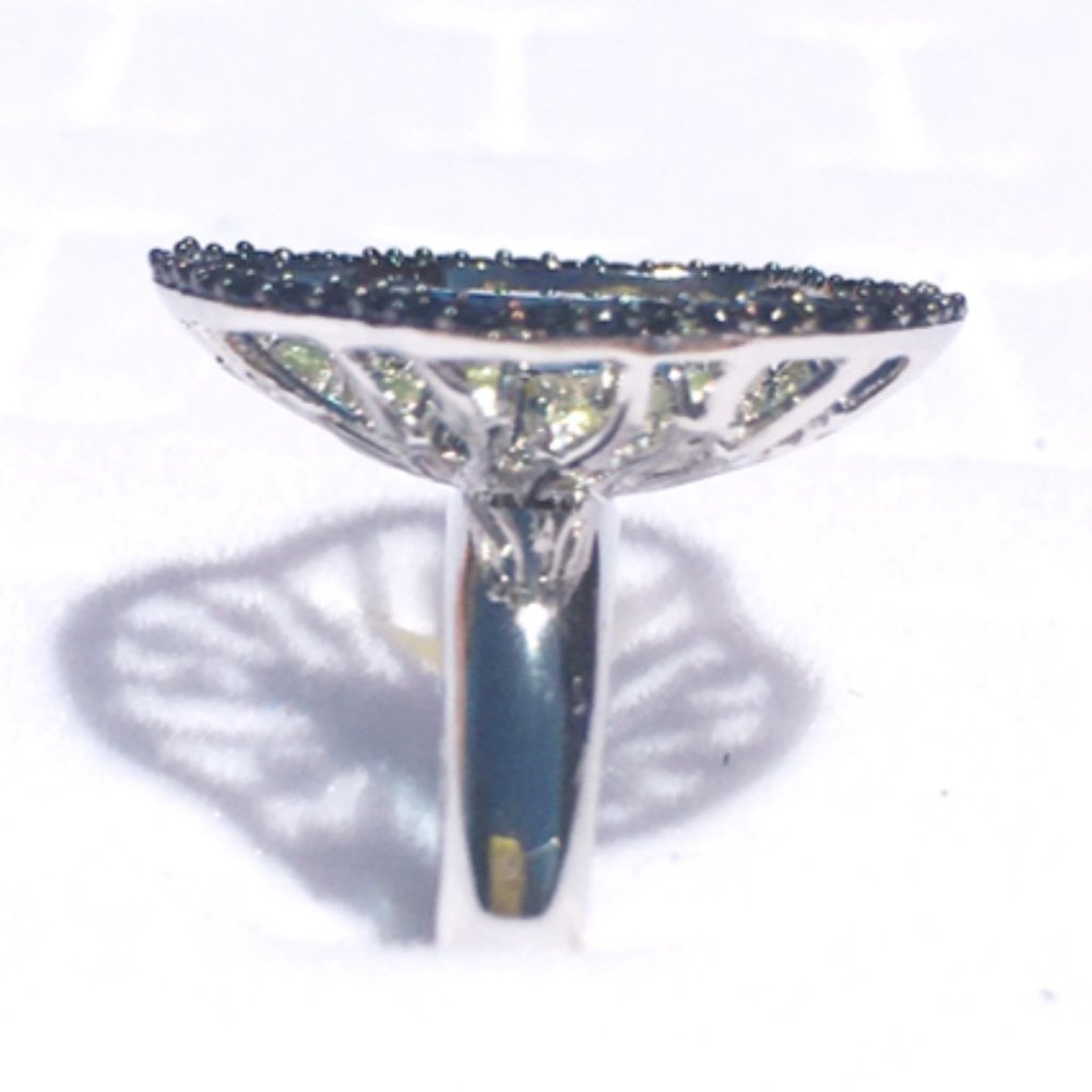 Swiss Blue Topaz .925 Cocktail Ring Peridot Black Spinel Sterling Silver Genuine - Picture 12 of 15